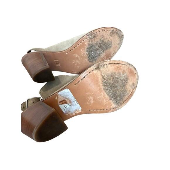 Frye Courtney Slingback Taupe Suede Leather Peep Toe Block Heel Shooties Size 6 - Picture 8 of 9